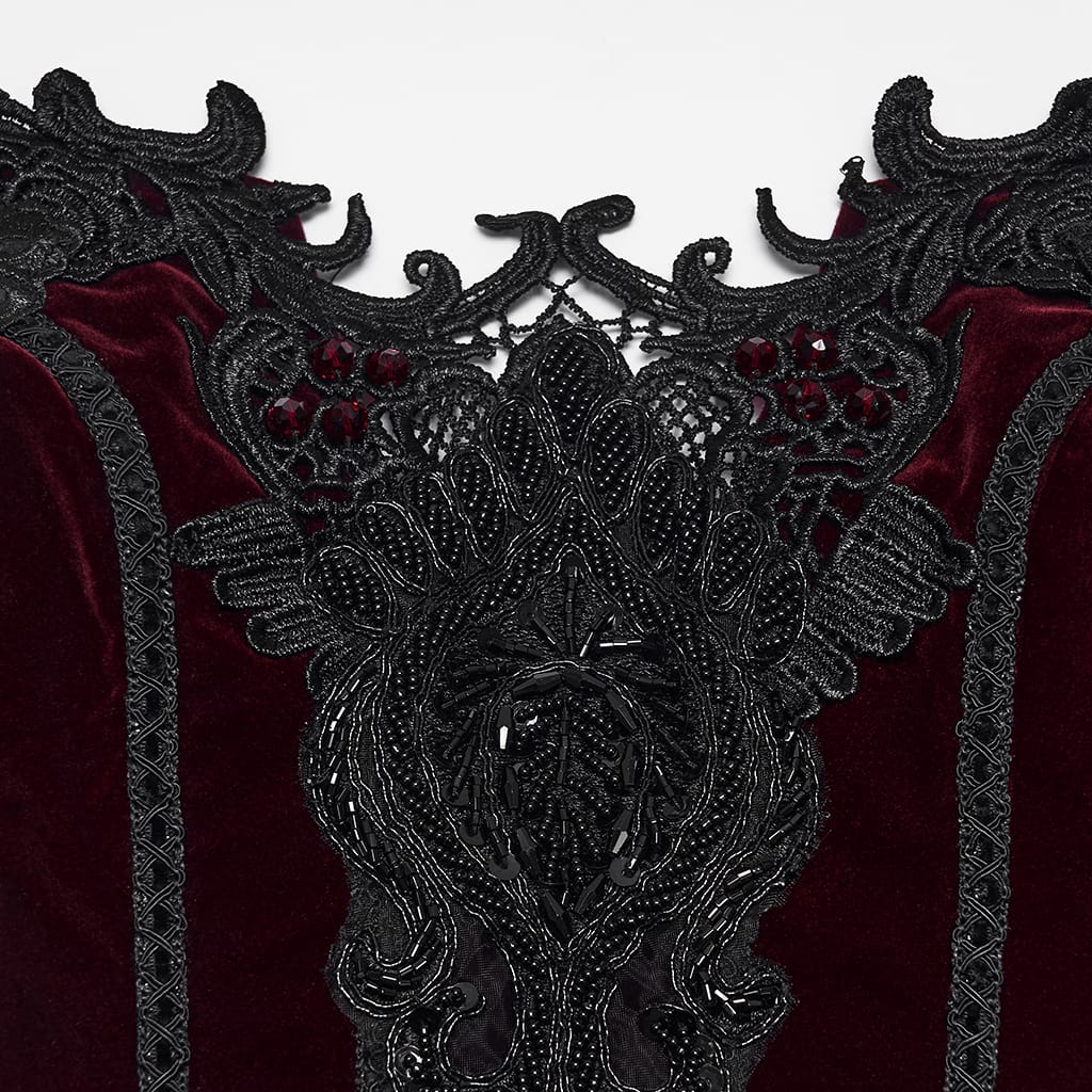 PUNK RAVE Women's Gothic Irregular Applique Lace-up Overbust Corset Red