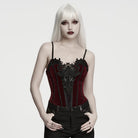 PUNK RAVE Women's Gothic Irregular Applique Lace-up Overbust Corset Red