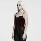 PUNK RAVE Women's Gothic Irregular Applique Lace-up Overbust Corset Red
