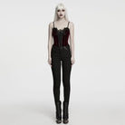 PUNK RAVE Women's Gothic Irregular Applique Lace-up Overbust Corset Red