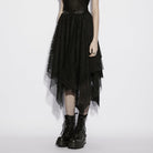 PUNK RAVE Women's Gothic Irregular Bat&Cobweb Mesh Skirt