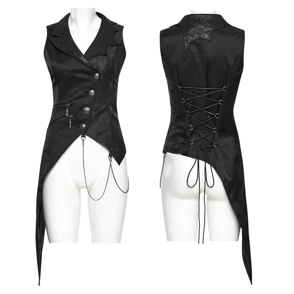 PUNK RAVE Women's Gothic Irregular Bat Collar Vest with Chain