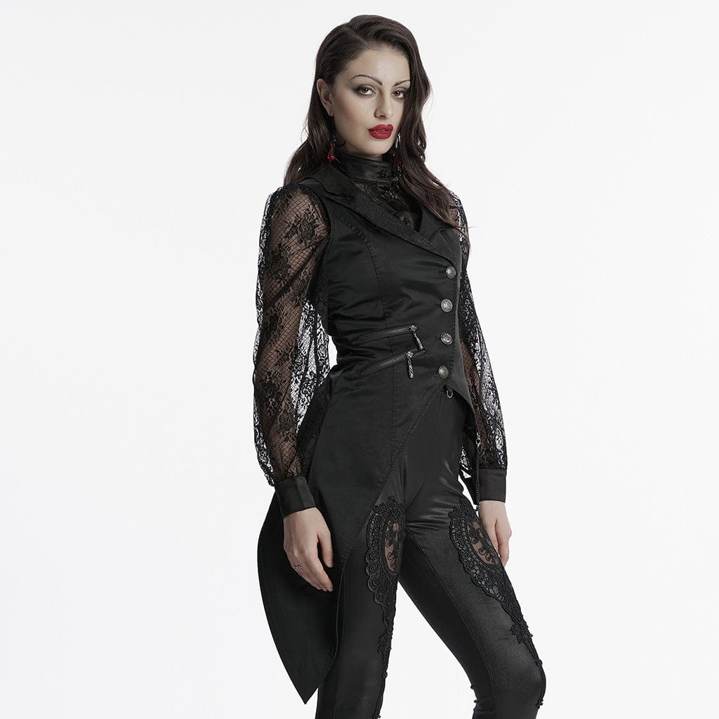 PUNK RAVE Women's Gothic Irregular Bat Collar Vest with Chain