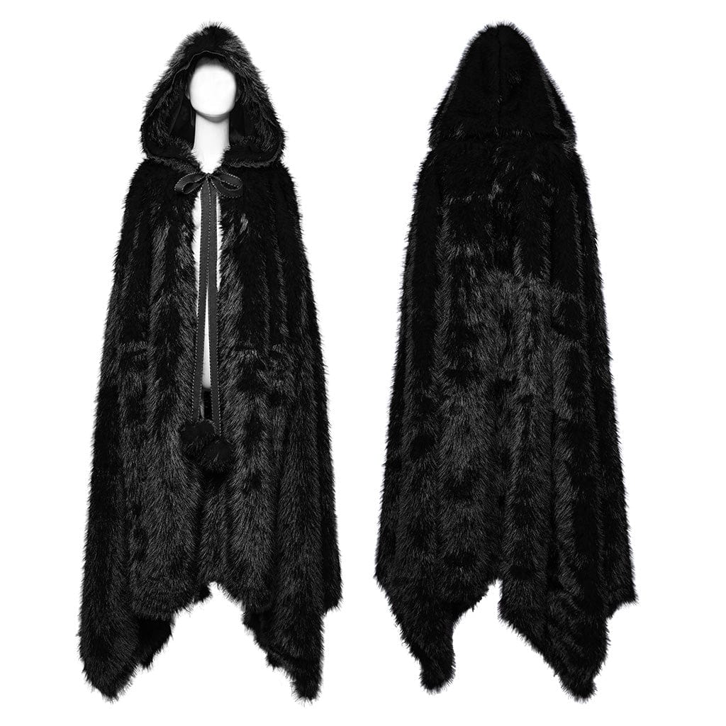 PUNK RAVE Women's Gothic Irregular Faux Fur Winter Cloak