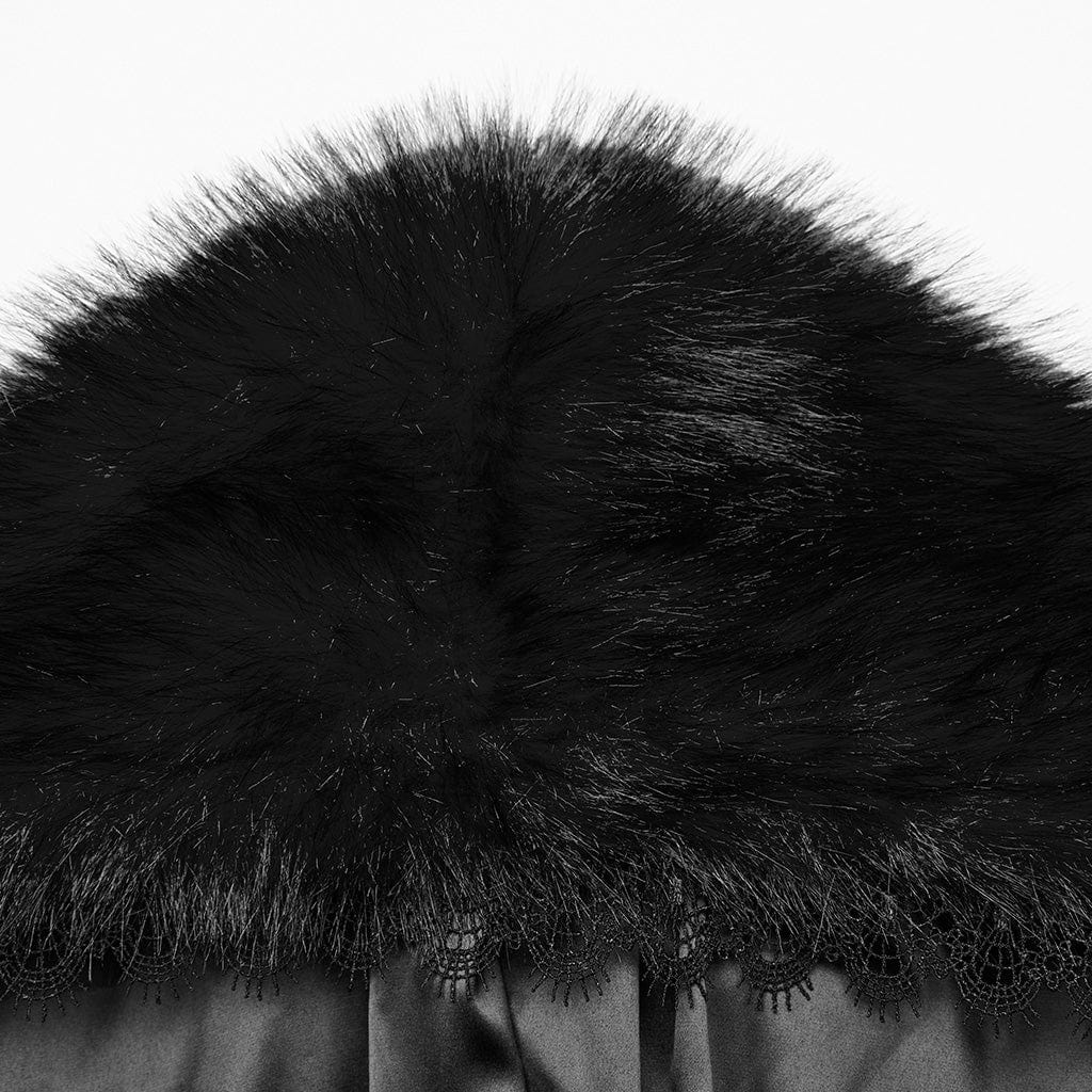 PUNK RAVE Women's Gothic Irregular Faux Fur Winter Cloak