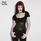 PUNK RAVE Women's Gothic Irregular Floral Lace Splice Ruched Top