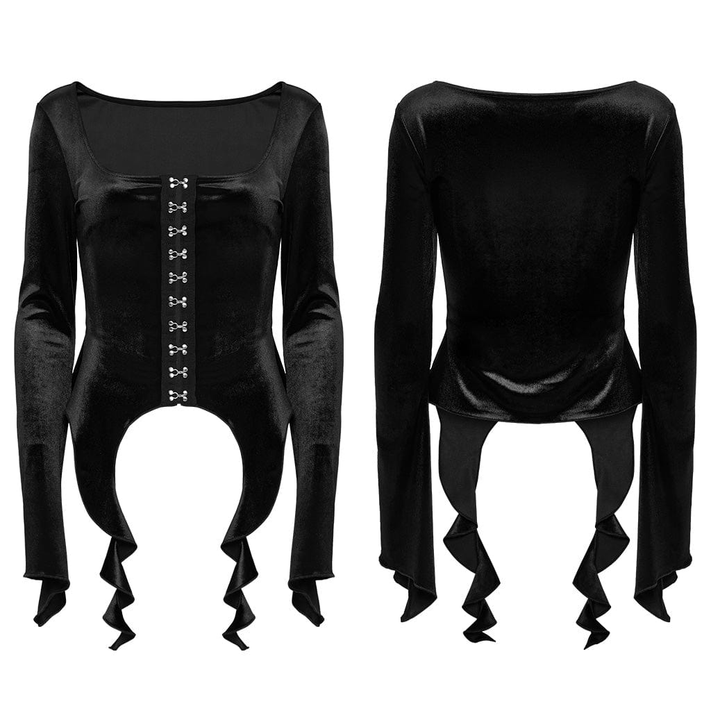 PUNK RAVE Women's Gothic Irregular Gradient Velvet Shirt