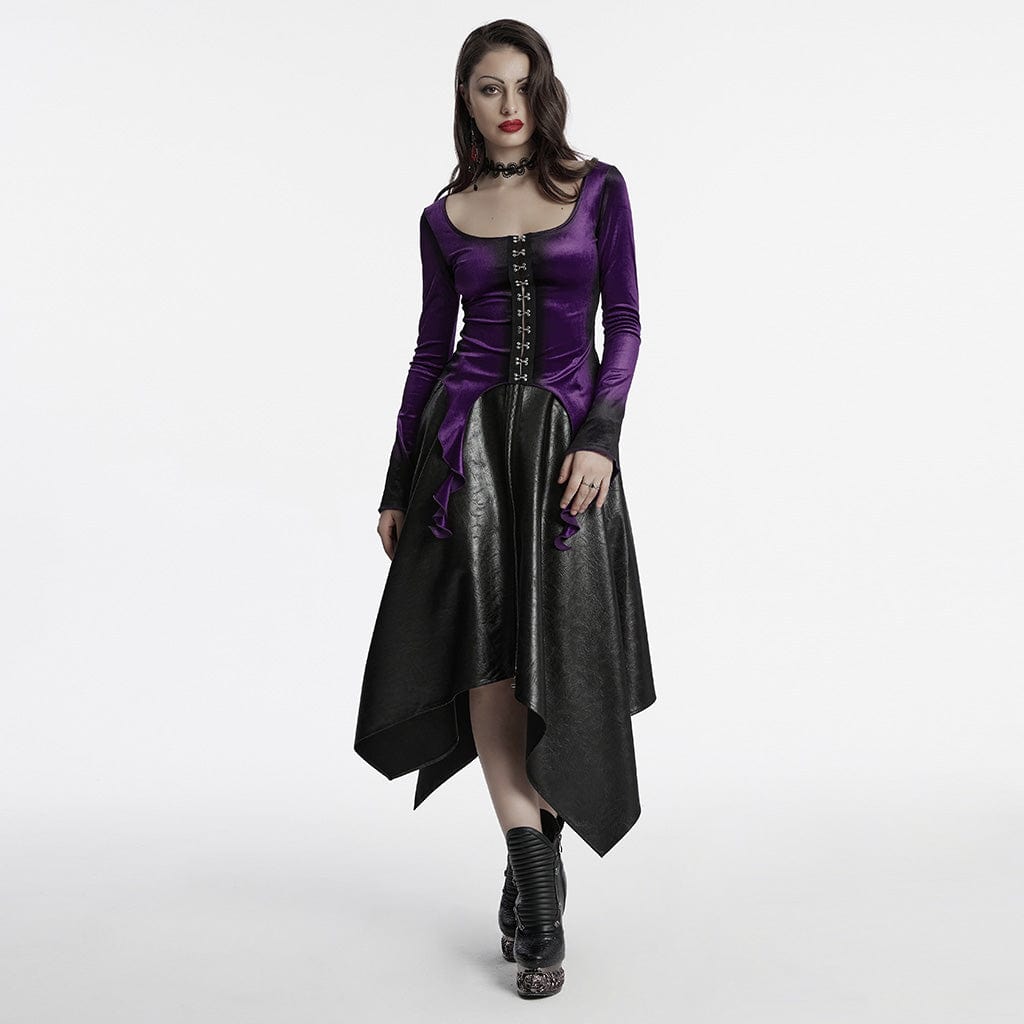 PUNK RAVE Women's Gothic Irregular Gradient Velvet Shirt Violet