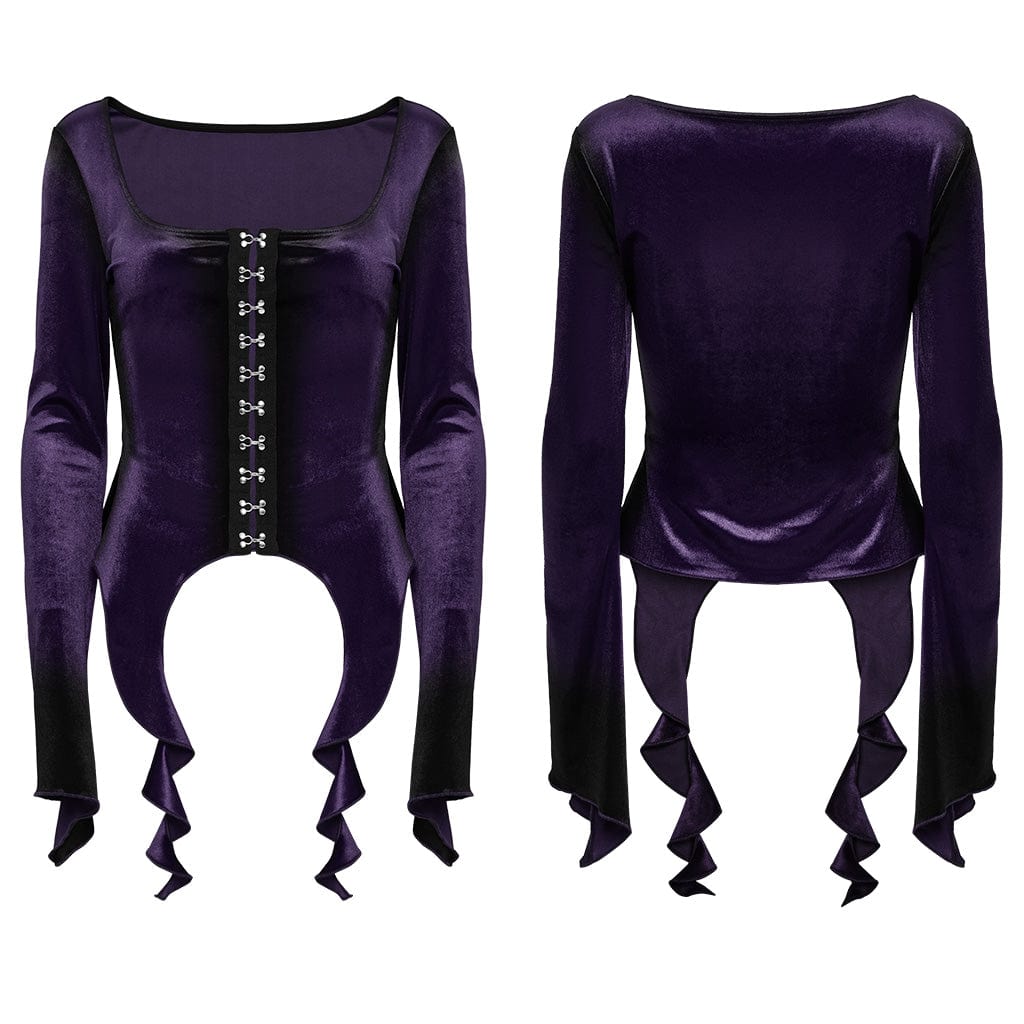 PUNK RAVE Women's Gothic Irregular Gradient Velvet Shirt Violet