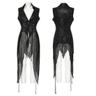 PUNK RAVE Women's Gothic Irregular Mesh Splice Lace-up Waistcoat