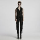 PUNK RAVE Women's Gothic Irregular Mesh Splice Lace-up Waistcoat