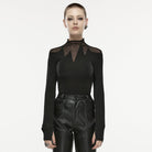 PUNK RAVE Damen Gothic Irregular Mesh Splice Shirt