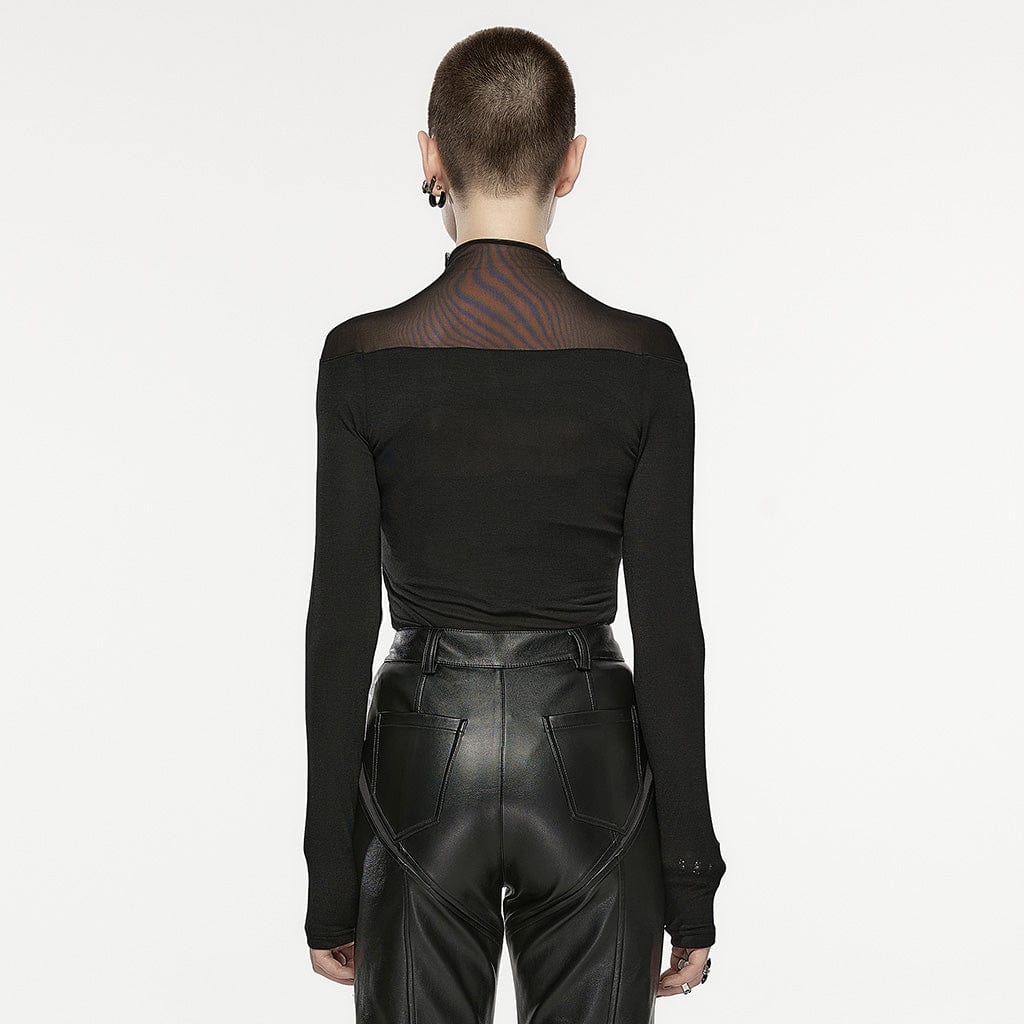 PUNK RAVE Damen Gothic Irregular Mesh Splice Shirt