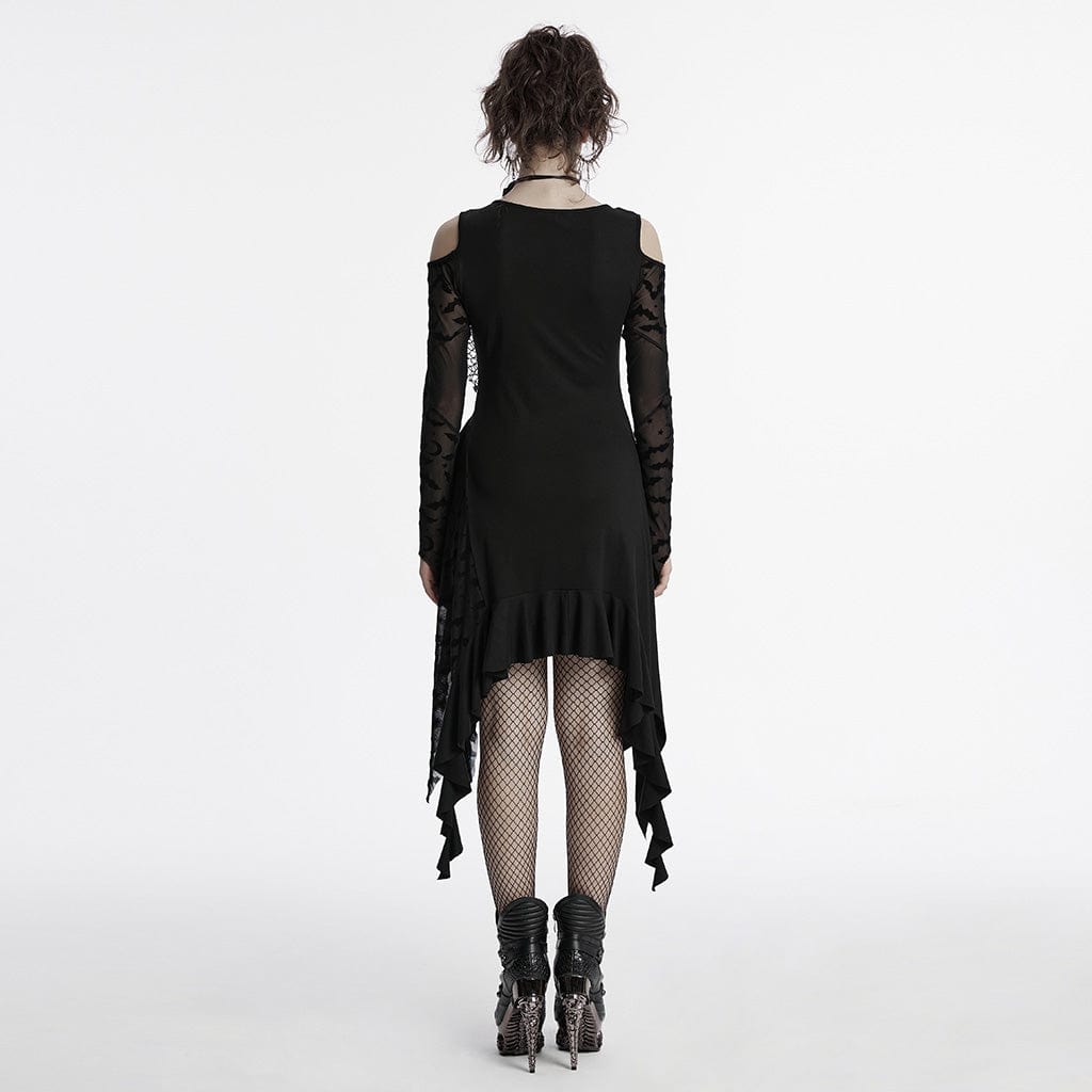 PUNK RAVE Women's Gothic Irregular Off-the-shoulder Ruffled Witch Dress