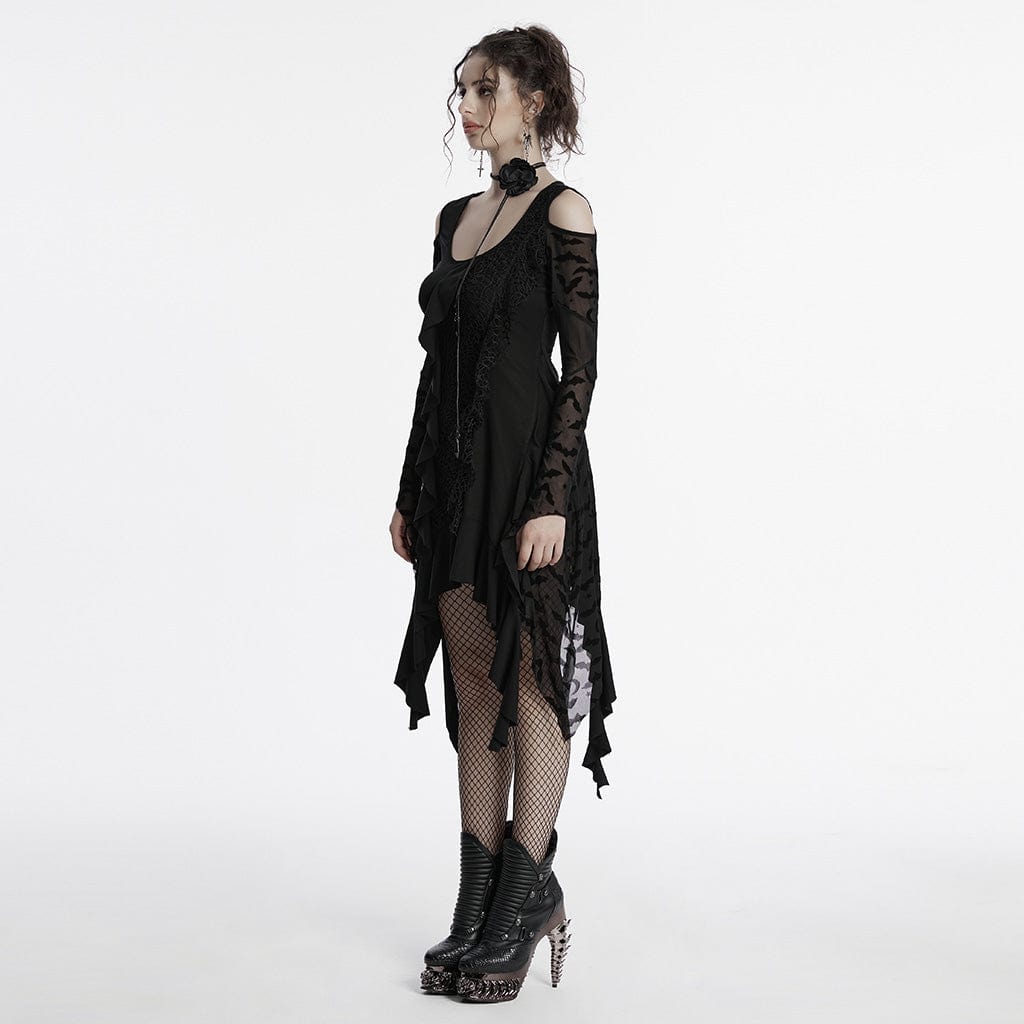 PUNK RAVE Women's Gothic Irregular Off-the-shoulder Ruffled Witch Dress