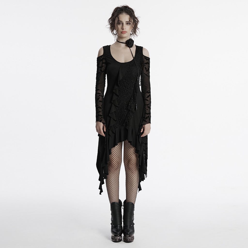 PUNK RAVE Women's Gothic Irregular Off-the-shoulder Ruffled Witch Dress