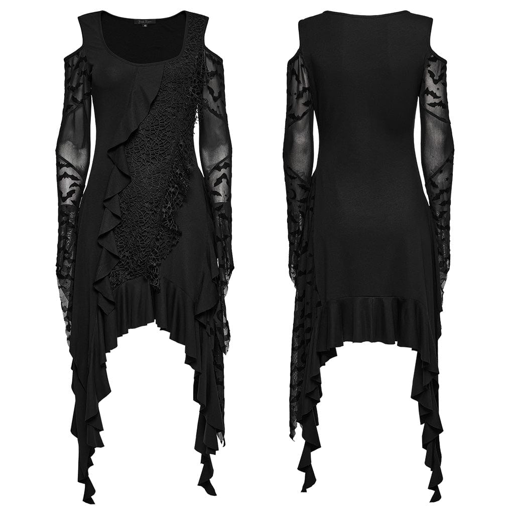 PUNK RAVE Women's Gothic Irregular Off-the-shoulder Ruffled Witch Dress