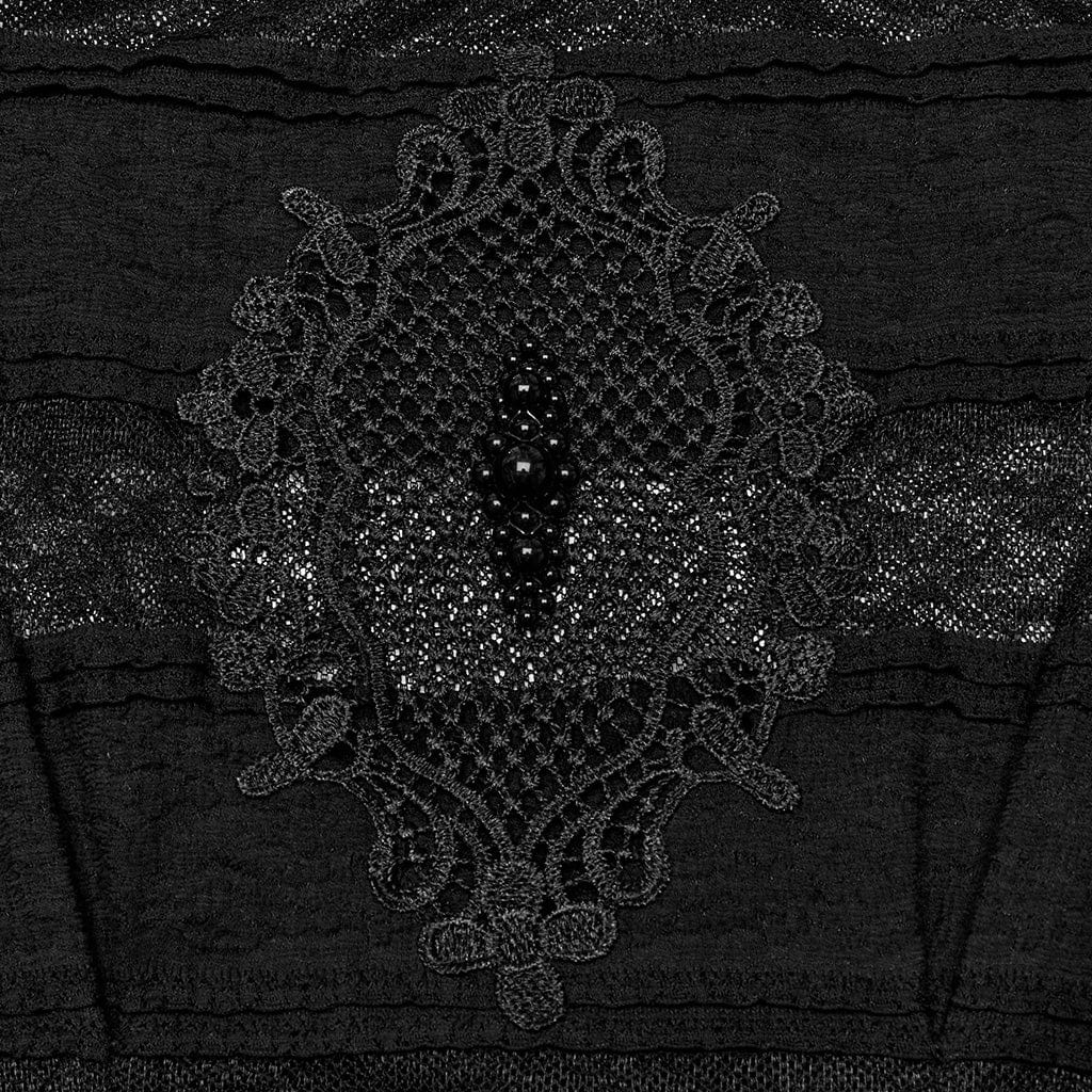 PUNK RAVE Women's Gothic Irregular Puff Sleeved Lace Dress