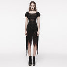PUNK RAVE Women's Gothic Irregular Puff Sleeved Mesh Dress