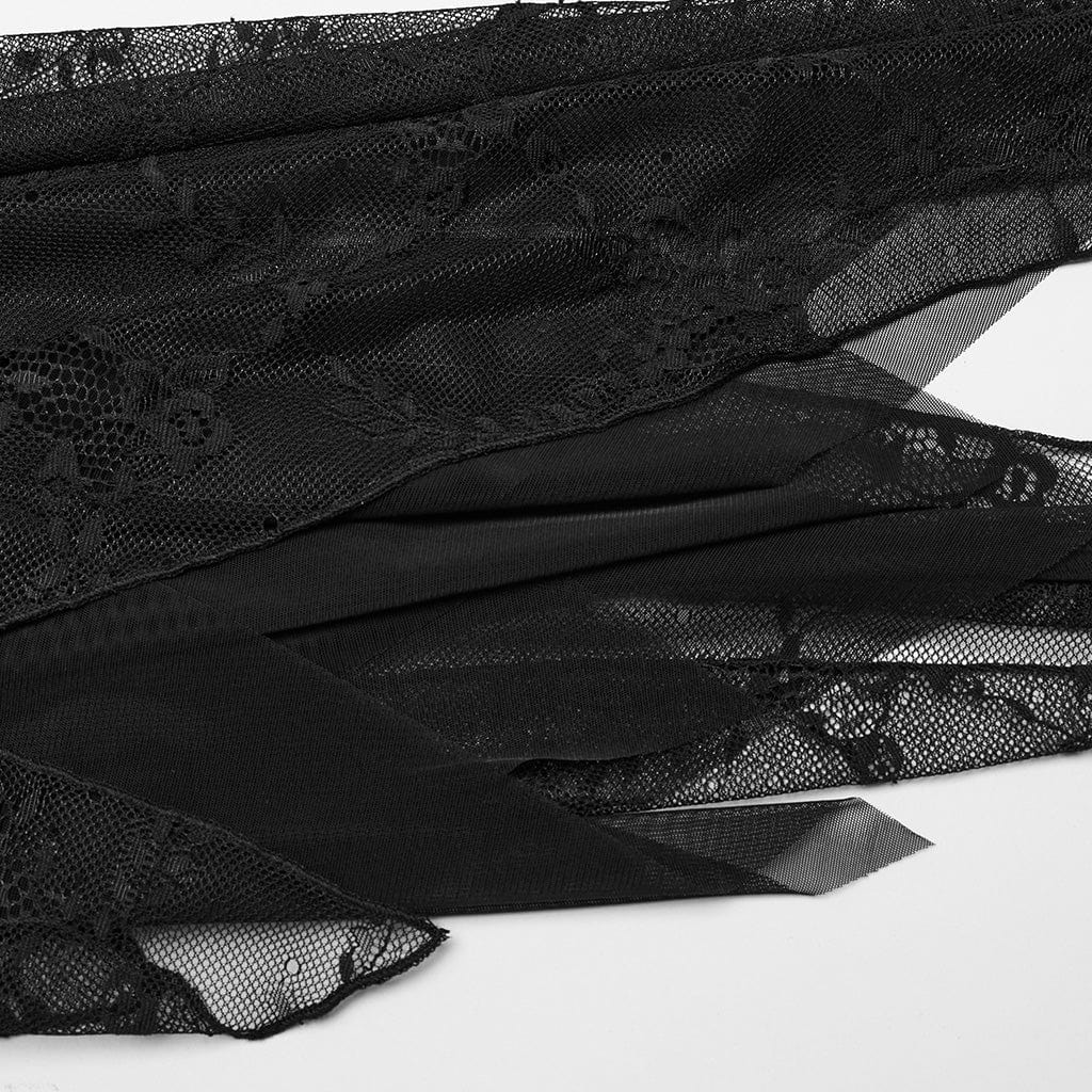 PUNK RAVE Women's Gothic Irregular Puff Sleeved Mesh Dress