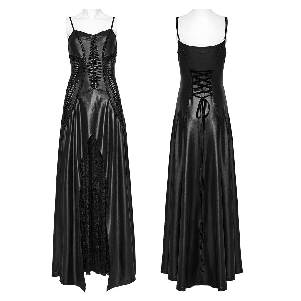PUNK RAVE Women's Gothic Irregular Twining Layered Slip Dress