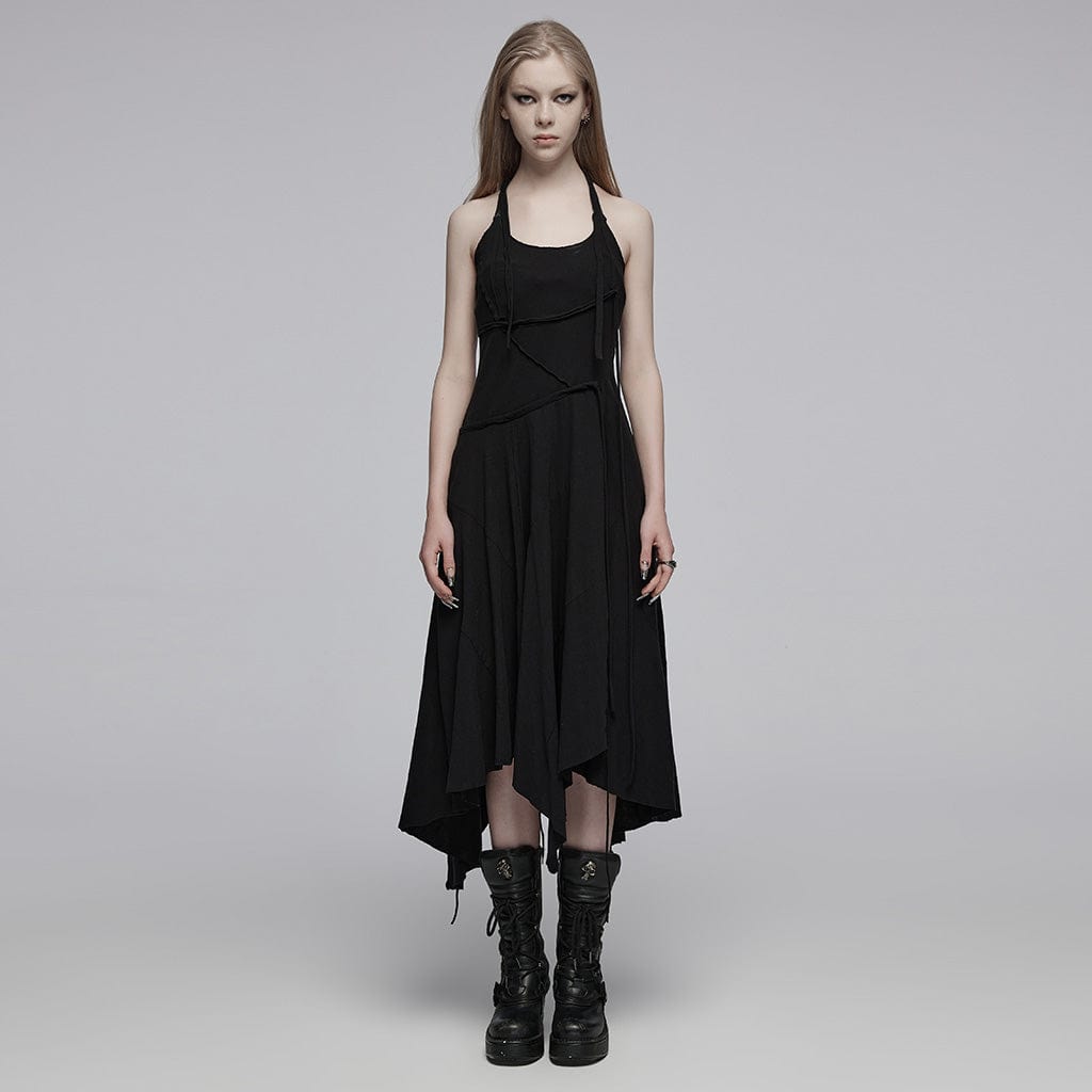 PUNK RAVE Women's Gothic Irregular Unedged Halterneck Dress