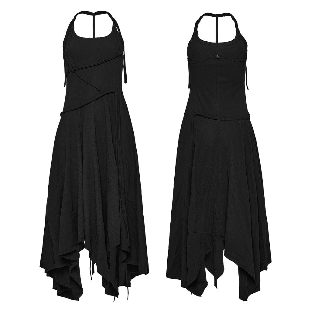 PUNK RAVE Women's Gothic Irregular Unedged Halterneck Dress