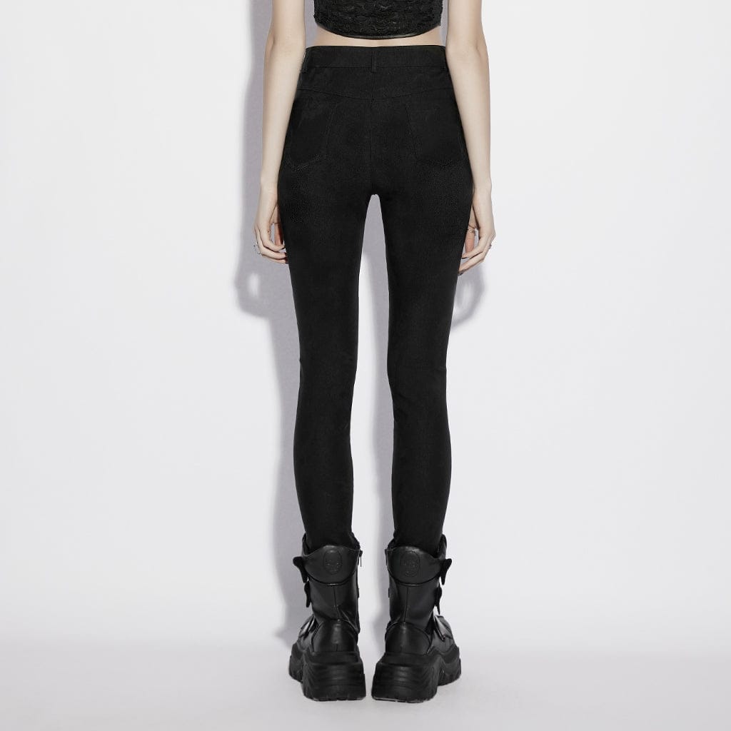 PUNK RAVE Women's Gothic Jacquard Buckle-up Pants