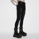 PUNK RAVE Women's Gothic Jacquard Buckle-up Pants