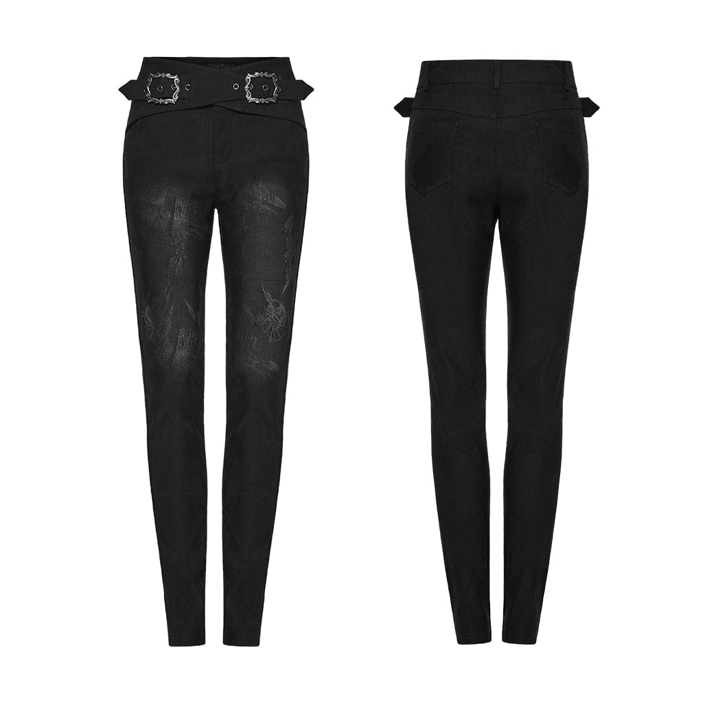 PUNK RAVE Women's Gothic Jacquard Buckle-up Pants