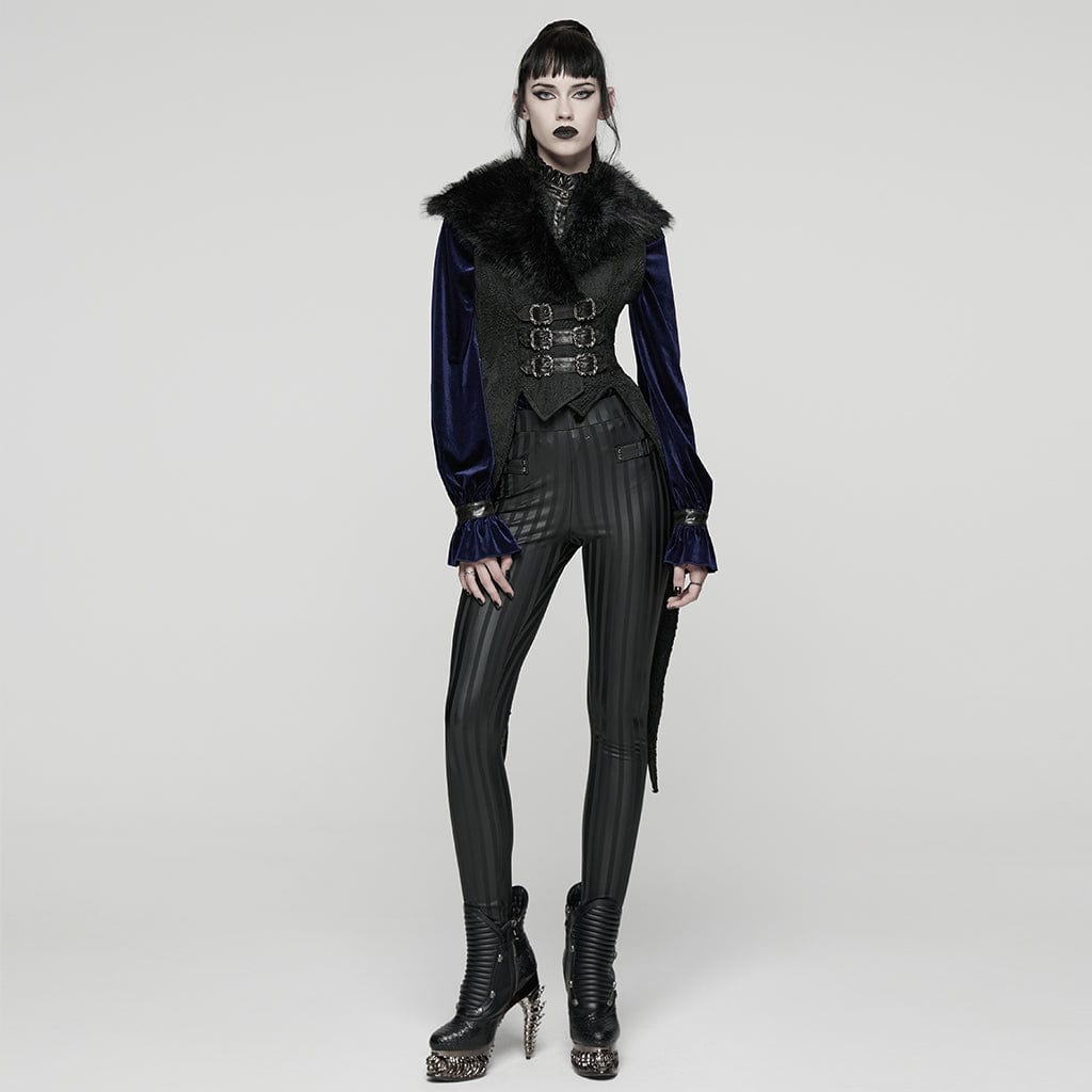 PUNK RAVE Women's Gothic Jacquard Buckle-up Swallow-tailed Vest