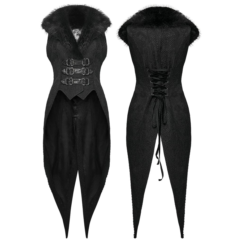PUNK RAVE Women's Gothic Jacquard Buckle-up Swallow-tailed Vest