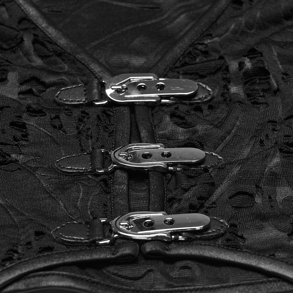 PUNK RAVE Women's Gothic Jacquard Irregular Plunging Vest