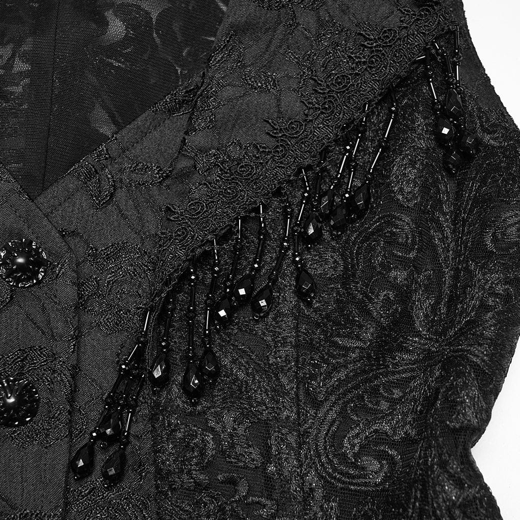 PUNK RAVE Women's Gothic Jacquard Lace Beaded Vest