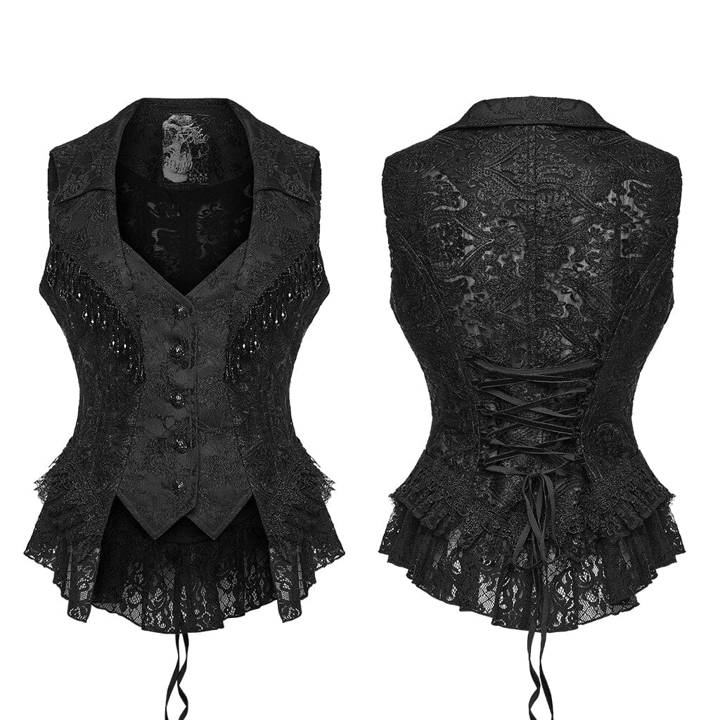 PUNK RAVE Women's Gothic Jacquard Lace Beaded Vest