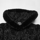 PUNK RAVE Women's Gothic Jacquard Lace-up Faux Fur Trim Long Jacket Black