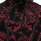 PUNK RAVE Women's Gothic Jacquard Lace-up Faux Fur Trim Long Jacket Red