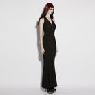 PUNK RAVE Women's Gothic Jacquard Plunging Ruched Halterneck Dress
