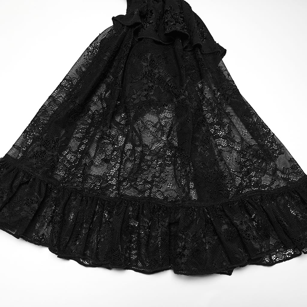 PUNK RAVE Women's Gothic Jacquard Plunging V-Neck Puff Flare Sleeve Shirt