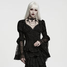 PUNK RAVE Women's Gothic Jacquard Plunging V-Neck Puff Flare Sleeve Shirt