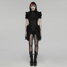 PUNK RAVE Women's Gothic Jacquard Ruffled Layered Skirt Vest