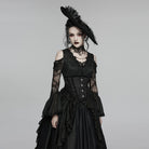 PUNK RAVE Women's Gothic Jacquard Tassels Underbust Corset Black