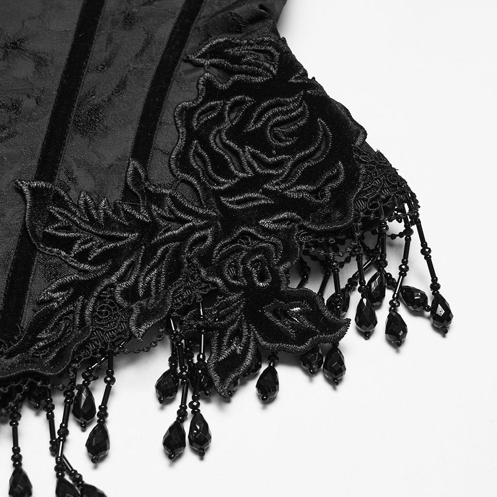 PUNK RAVE Women's Gothic Jacquard Tassels Underbust Corset Black