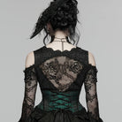 PUNK RAVE Women's Gothic Jacquard Tassels Underbust Corset Black-Green