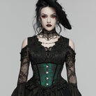 PUNK RAVE Women's Gothic Jacquard Tassels Underbust Corset Black-Green