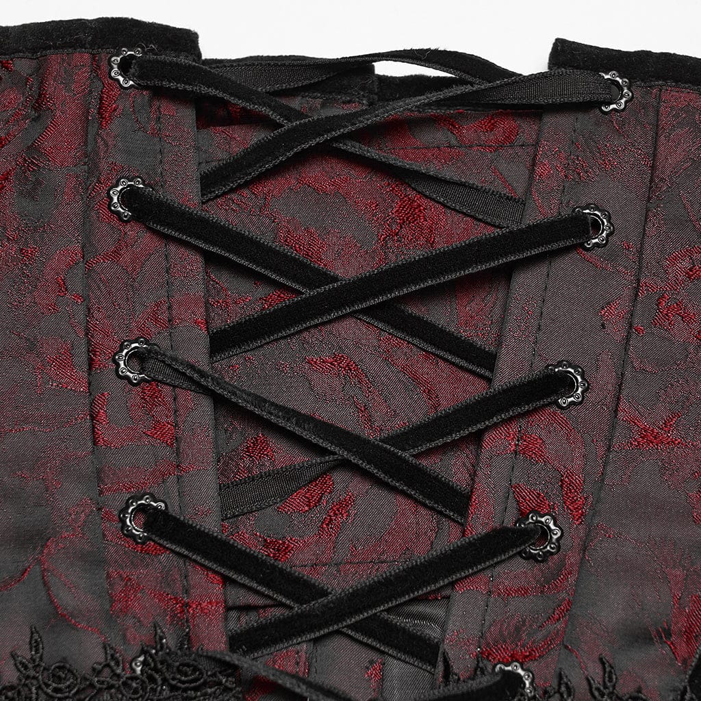 PUNK RAVE Women's Gothic Jacquard Tassels Underbust Corset Black-Red
