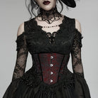 PUNK RAVE Women's Gothic Jacquard Tassels Underbust Corset Black-Red
