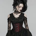 PUNK RAVE Women's Gothic Jacquard Tassels Underbust Corset Black-Red