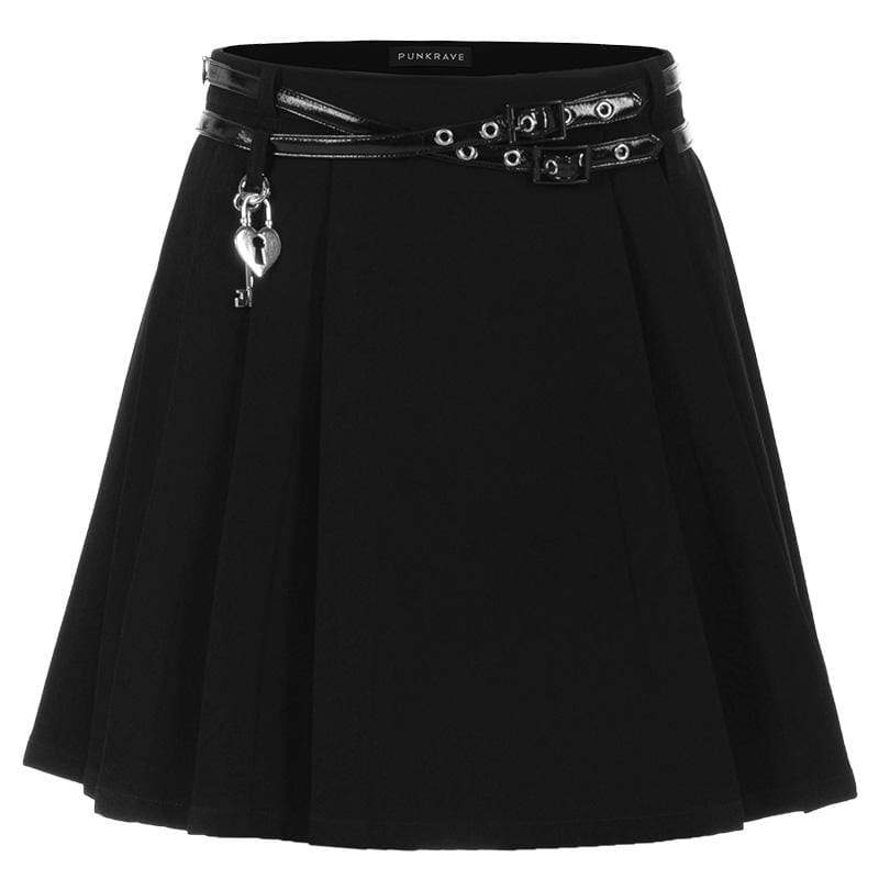 Women's Gothic Key&Lock Plaid Pleated Skirts With PU Belt – Punk Design