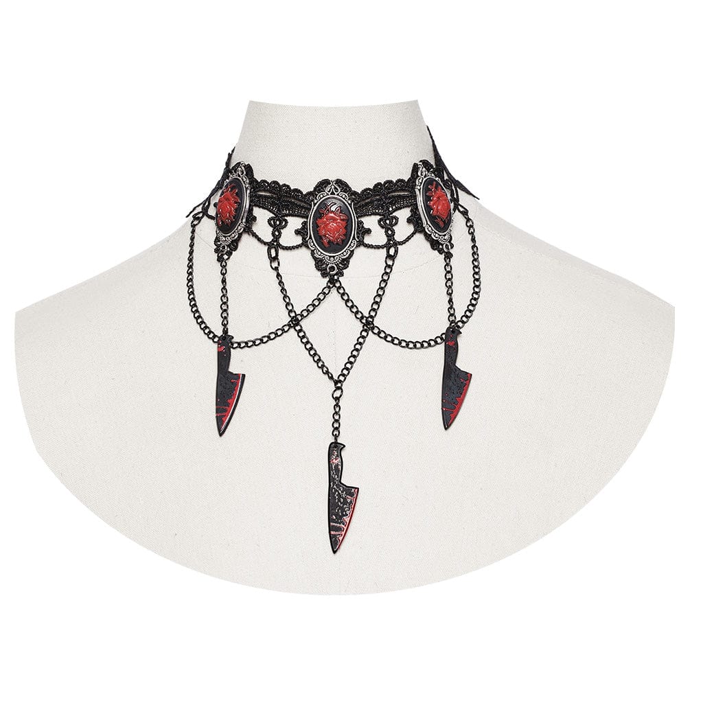 PUNK RAVE Women's Gothic Knife Rose Embroidered Choker